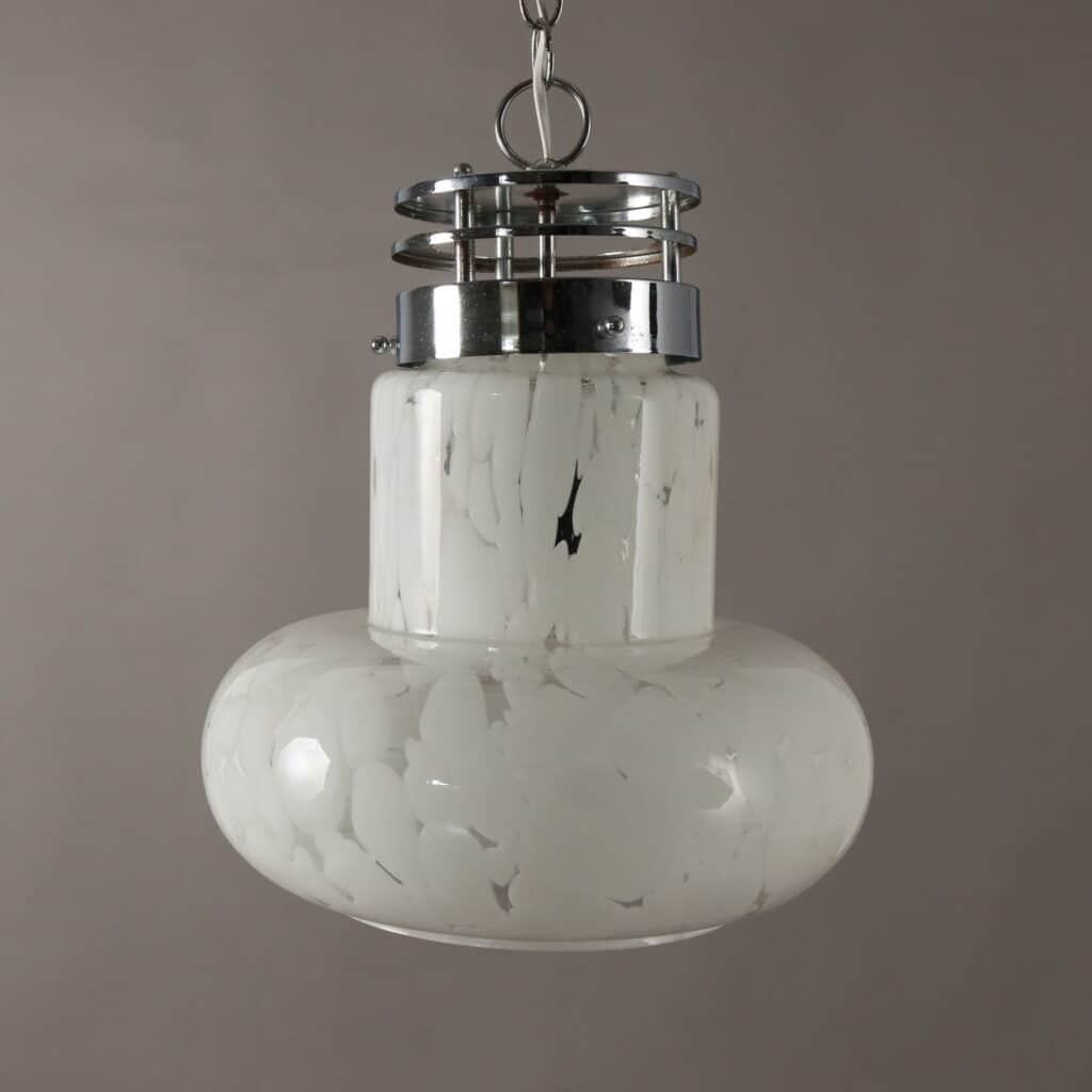 Lampada sospesa anni ’70 in vetro artistico e metallo