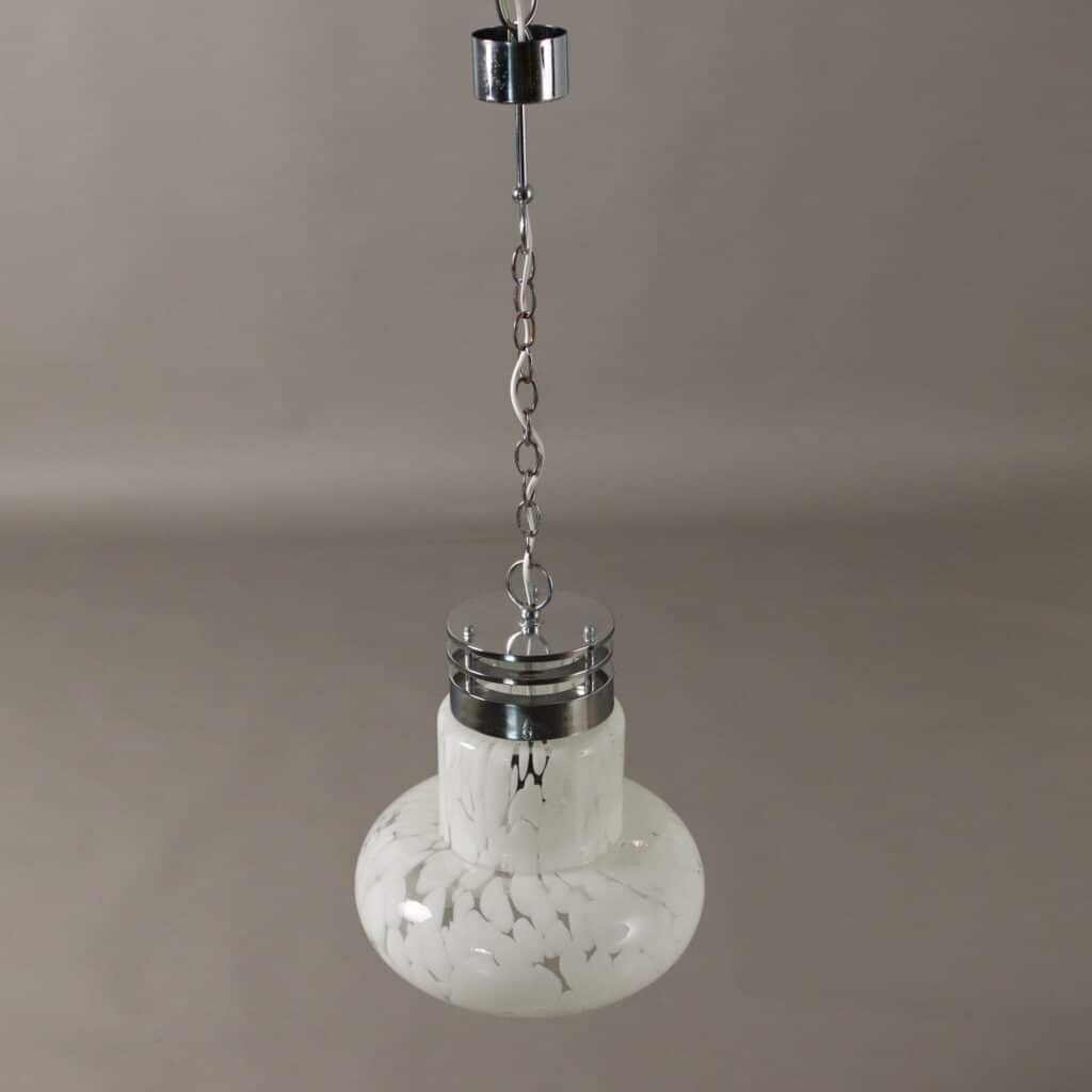 Lampada sospesa anni ’70 in vetro artistico e metallo