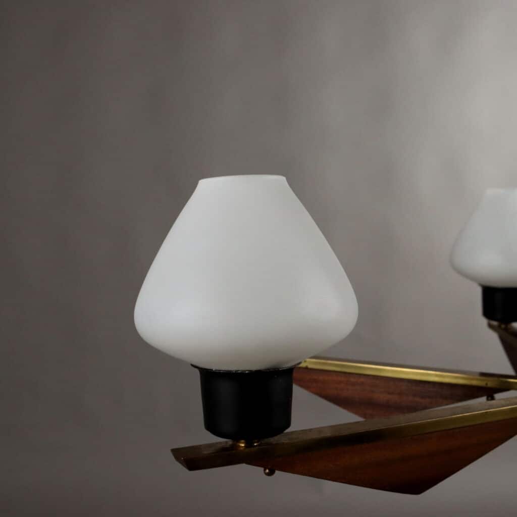 Lampadario anni ’60 con struttura in teak e metallo