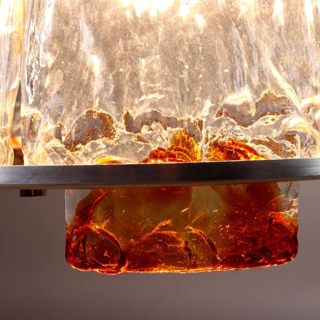 Lampada Anni '70 in Vetro Martellato e Dettagli Ambrati