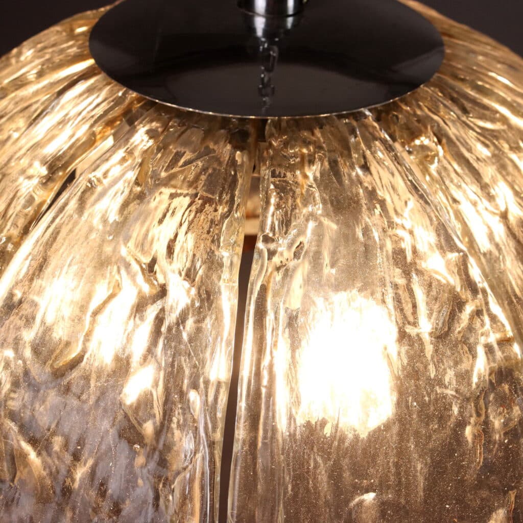 Lampada Anni '70 in Vetro Martellato e Dettagli Ambrati
