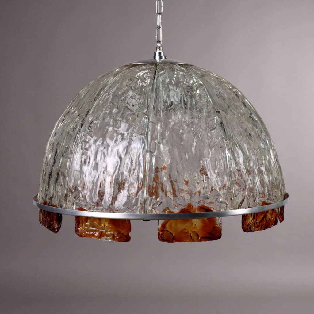 Lampada Anni '70 in Vetro Martellato e Dettagli Ambrati