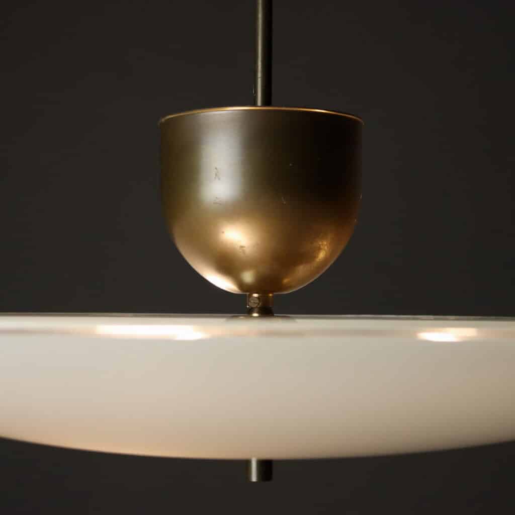 Lampadario Modernariato Anni '50 in Ottone e Vetro Satinato