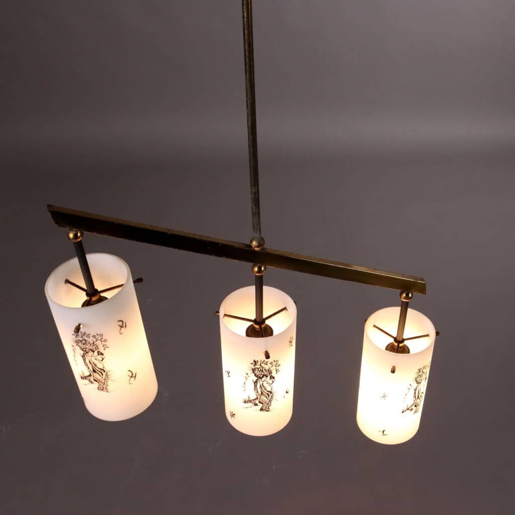 Lampada sospesa vintage anni '60 in vetro decorato