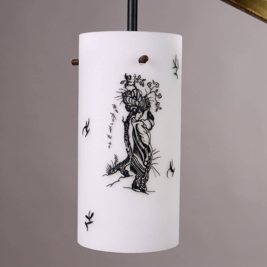 Lampada sospesa vintage anni '60 in vetro decorato