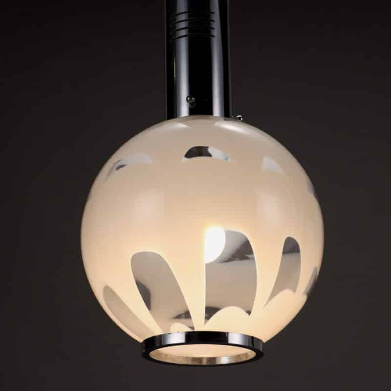 Lampada space age in vetro soffiato e metallo