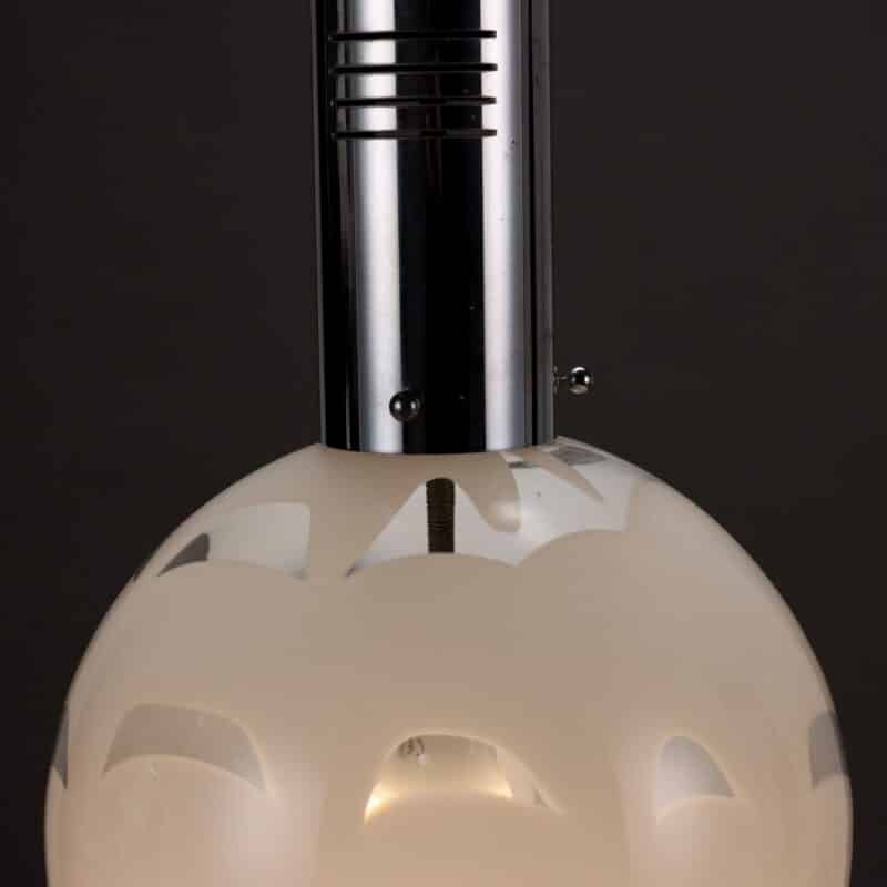 Lampada space age in vetro soffiato e metallo