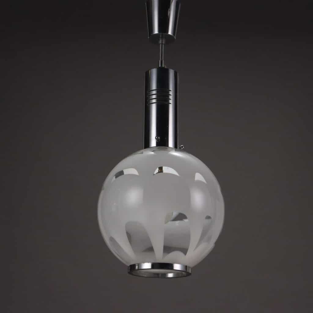 Lampada space age in vetro soffiato e metallo