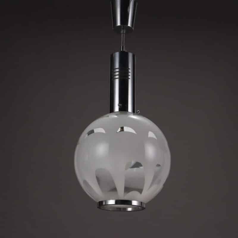 Lampada space age in vetro soffiato e metallo