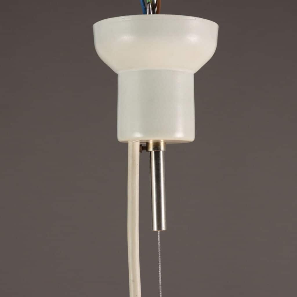 Sospensione vintage in vetro bianco e alluminio cromato
