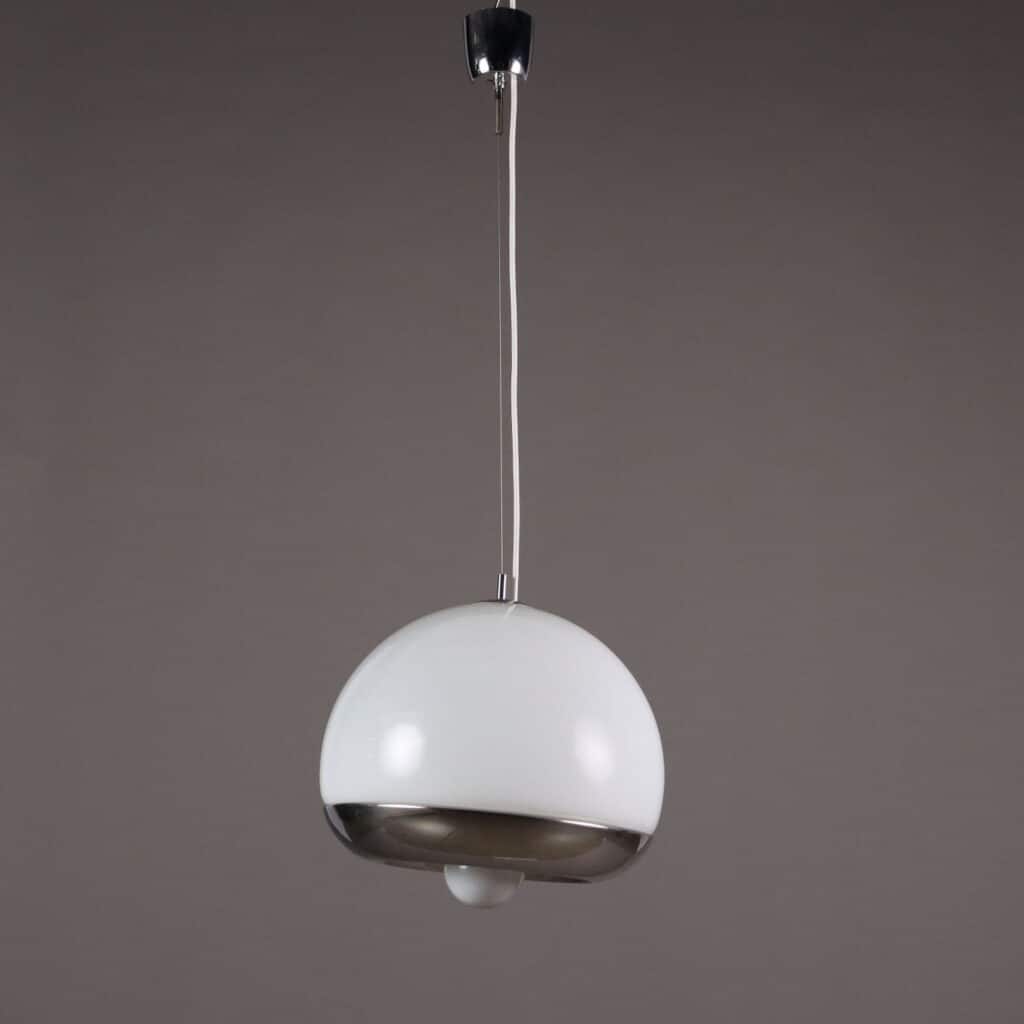 Lampada a Soffitto degli Anni '70 in vetro bianco e metallo cromato