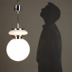 Lampadario in Vetro Bianco Anni 70