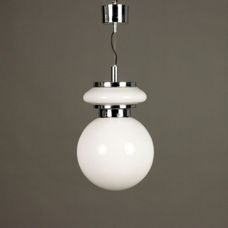 Lampadario in Vetro Bianco Anni 70