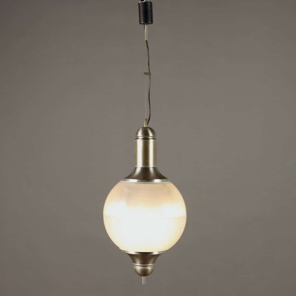 Lampadario vintage Anni '60-'70 in alluminio anodizzato e vetro