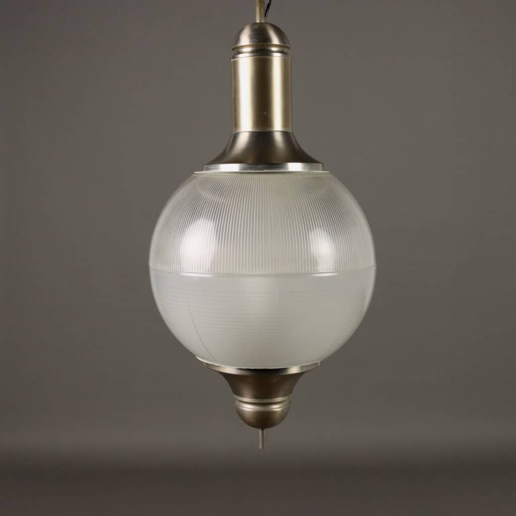 Lampadario vintage Anni '60-'70 in alluminio anodizzato e vetro