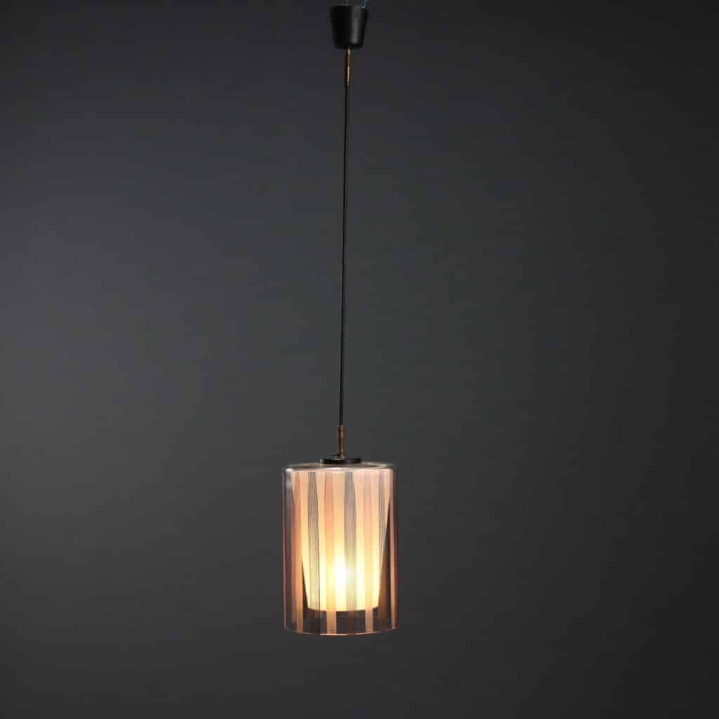 Lampada a soffitto vintage Anni '70 in vetro rosa e nero