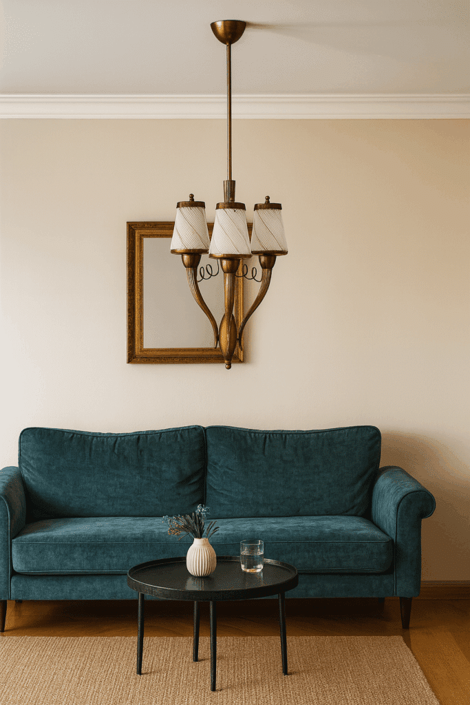 Lampada a sospensione anni '40 in ottone e vetro
