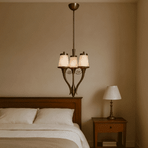 Lampada a sospensione anni '40 in ottone e vetro
