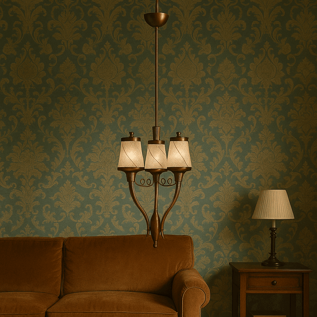 Lampada a sospensione anni '40 in ottone e vetro